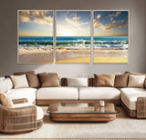 13139-MGV-CV-36X24-Sunrise Beach Wall Art – Ocean Waves and Golden Sand Canvas Print, Coastal Home Decor for Living Room, Bedroom, or Office