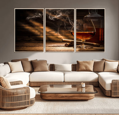 92305-MGV-CV-36X24-Whiskey & Cigar Wall Art – Moody Whiskey and Cigar Canvas Print, Sophisticated Bar or Home Lounge Decor for Office, Man Cave or