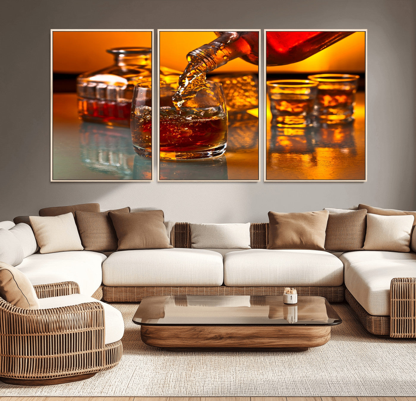 18250-MGV-CV-36X24-Whiskey Pour Wall Art – Captivating Whiskey Splash Canvas Print, Elegant Bar or Home Lounge Decor for Office, Man Cave or Living