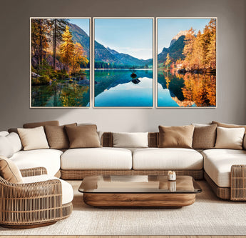 32962-MGV-CV-36X24-Mountain Lake Wall Art – Tranquil Autumn Landscape Canvas Print, Nature Reflection Decor for Living Room, Bedroom, Office or Cabin