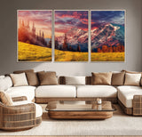 83947-MGV-CV-36X24-Sunset Mountain Landscape Wall Art – Panoramic Alpine Meadow and Snow Capped Peaks Canvas Print, Nature Scenic Decor for Home,
