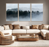 42596-MGV-CV-36X24-Misty Forest Wall Art – Atmospheric Pine Trees Canvas Print, Nature Landscape Decor for Living Room, Bedroom, Office, or Cabin