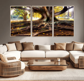 53335-MGV-CV-36X24-Majestic Tree with Sprawling Roots Wall Art – Serene Sunlit Park Scene, Nature Canvas Print, Perfect for Living Room, Office or