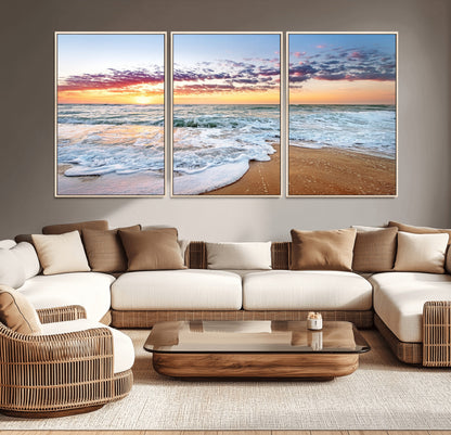 39560-MGV-CV-36X24-Sunrise Beach Wall Art – Vibrant Ocean Waves and Golden Sand Canvas Print, Seaside Coastal Decor for Living Room, Bedroom or