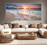 71849-MGV-FC-60X30-3P_Natural-Sunrise Ocean Beach Wall Art – Serene Seascape Canvas Print with Gentle Waves, Coastal Nature Decor for Bedroom, Living Room or