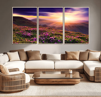 49741-MGV-CV-36X24-Mountain Sunrise Wall Art – Vibrant Floral Landscape Canvas Print, Nature Home Decor for Living Room, Bedroom Office or Cabin