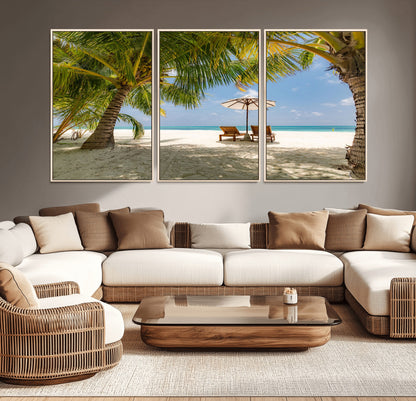 83601-MGV-CV-36X24-Tropical Beach Wall Art – Serene Palm Trees and Lounge Chairs Canvas Print, Relaxing Coastal Decor for Living Room, Bedroom or
