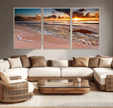 38302-MGV-CV-36X24-Sunset Beach Wall Art – Stunning Ocean Waves and Rock Canvas Print, Warm Coastal Decor for Living Room, Bedroom, Office or Beach