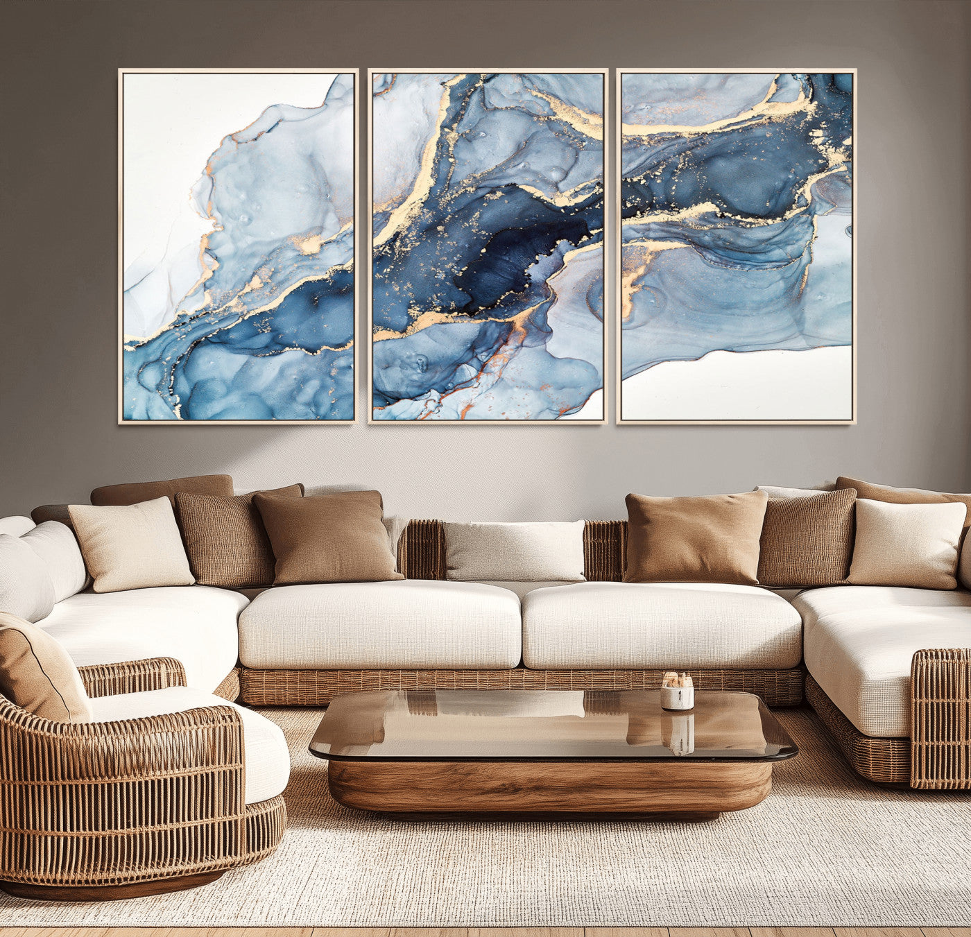 33782-MGV-CV-36X24-Abstract Marble Wall Art – Blue & Gold Fluid Painting Canvas Print, Modern Home Decor for Living Room, Bedroom or Office