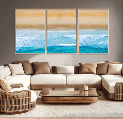 43046-MGV-CV-36X24-Aerial Beach Wall Art – Serene Ocean Waves & Sandy Shore Canvas Print, Coastal Home Decor for Living Room, Bedroom or Office