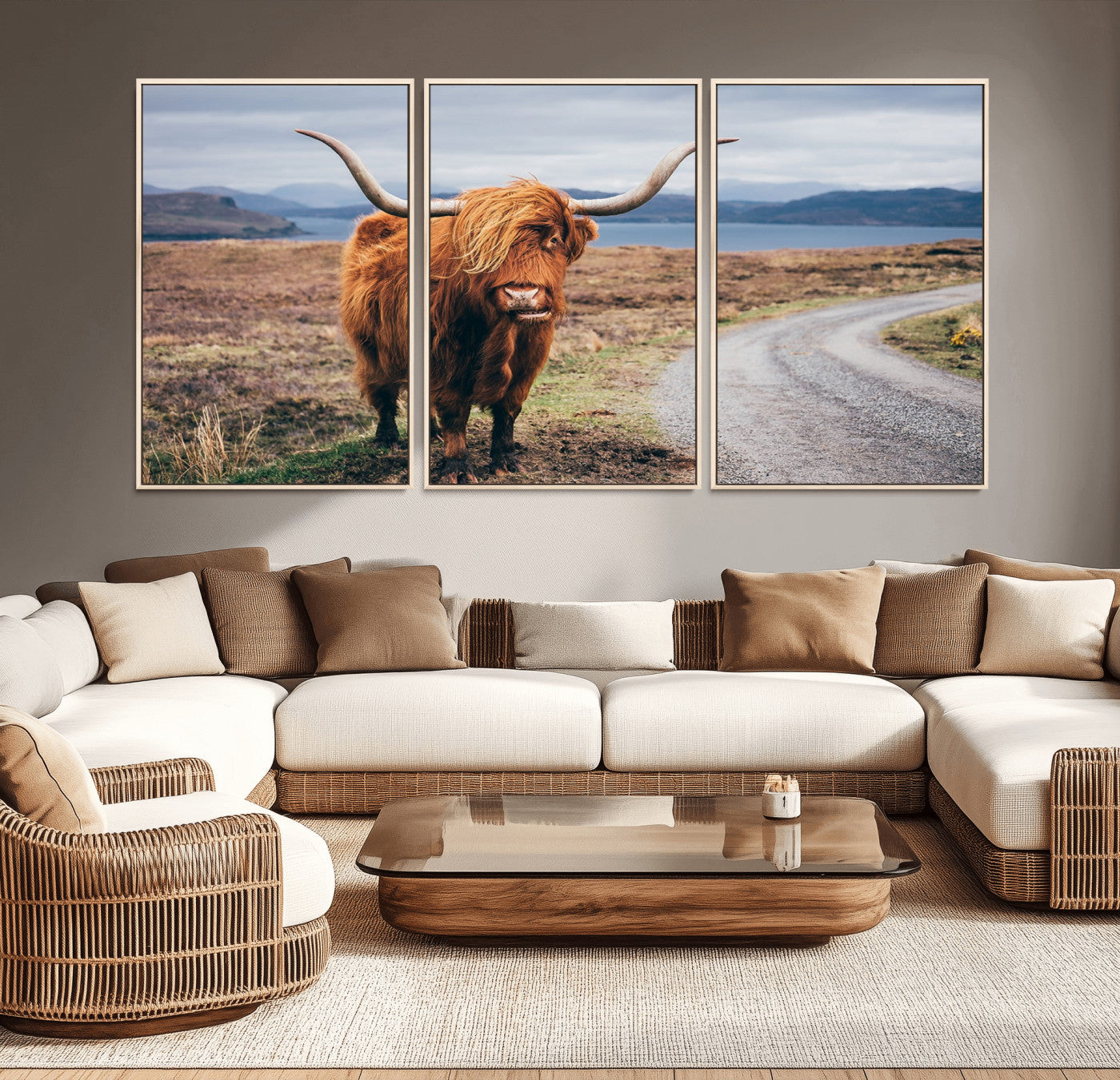56121-MGV-CV-36X24-Rustic Highland Cow Wall Art – Panoramic Nature Canvas Print, Perfect Decor for Home, Office, Living Room or Man Cave