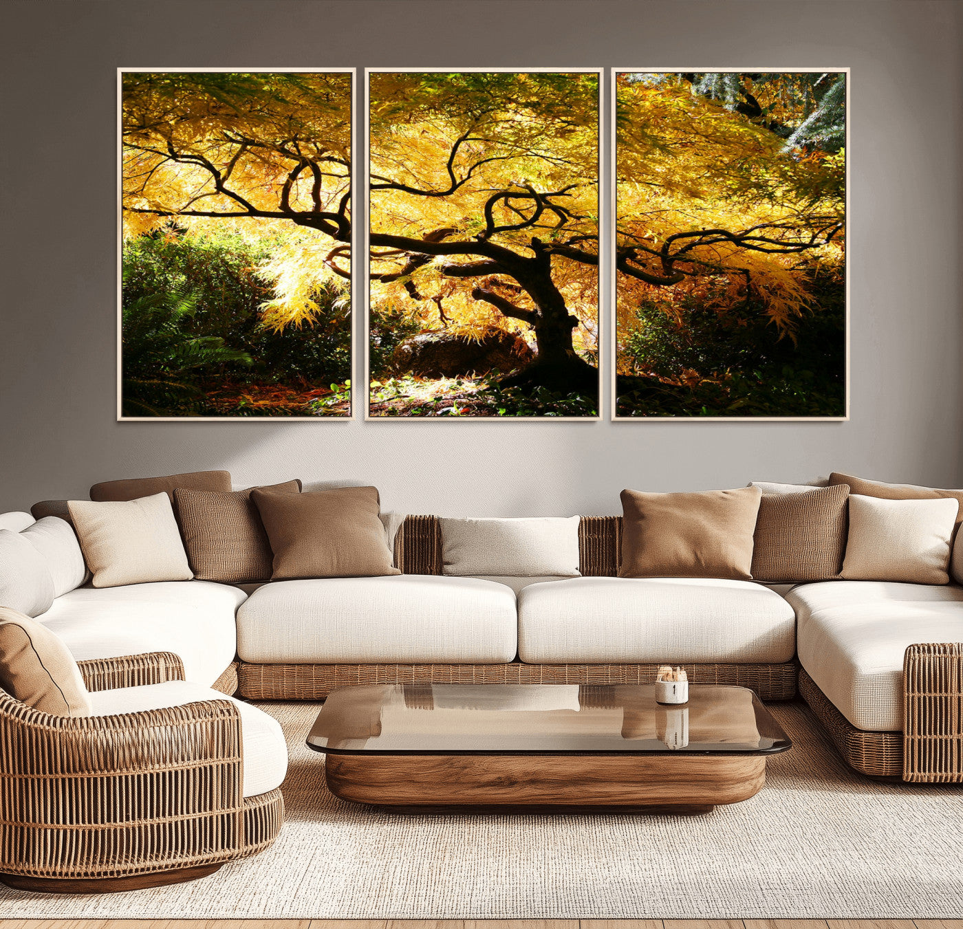 19067-MGV-CV-36X24-Golden Canopy Wall Art – Panoramic Autumn Tree Canvas Print, Warm Seasonal Decor for Living Room, Office or Garden Space