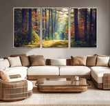 86249-MGV-CV-36X24-Sunlit Autumn Forest Path Wall Art – Peaceful Nature Scene with Fall Foliage, Calming Woods Decor for Home or Office