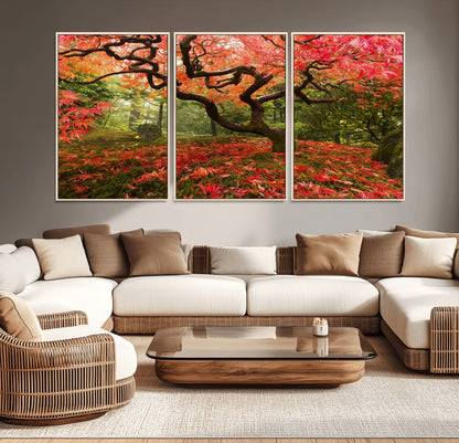 73343-MGV-CV-36X24-Autumn Maple Wall Art – Panoramic Vibrant Red Maple Tree Canvas Print, Seasonal Nature Decor for Office, Living Room or Garden