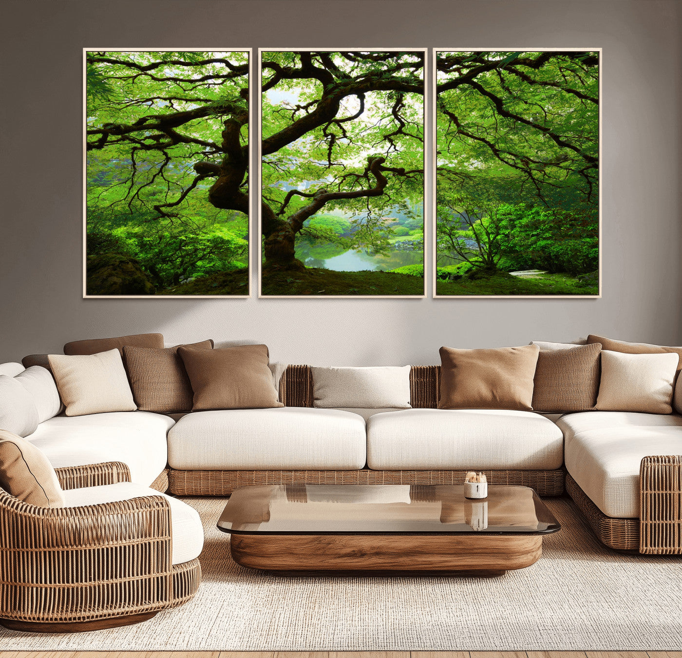 18094-MGV-CV-36X24-Emerald Canopy Wall Art – Panoramic Lush Green Tree Canvas Print, Serene Nature Decor for Office, Living Room or Meditation Space