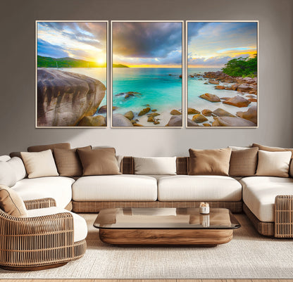 23769-MGV-CV-36X24-Tropical Beach Sunset Wall Art – Serene Ocean Canvas Print, Coastal Landscape Decor for Living Room, Bedroom or Office, Peaceful
