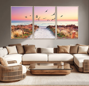54411-MGV-CV-36X24-Coastal Path Sunrise Wall Art – Serene Ocean Canvas Print, Beach Landscape Decor for Living Room, Bedroom or Office, Peaceful