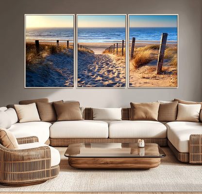 31889-MGV-CV-36X24-Sandy Beach Pathway Wall Art – Coastal Dune Fence and Ocean View Canvas Print, Relaxing Seaside Landscape Decor for Living Room or