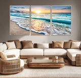 27815-MGV-CV-36X24-Ocean Sunrise Beach Wall Art – Serene Coastal Canvas Print with Waves and Golden Morning Light, Relaxing Seascape Decor for