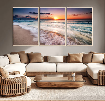 99906-MGV-CV-36X24-Morning Tide Canvas Print – Soft Sunrise Ocean Waves Wall Art, Coastal Serenity Decor for Home & Office