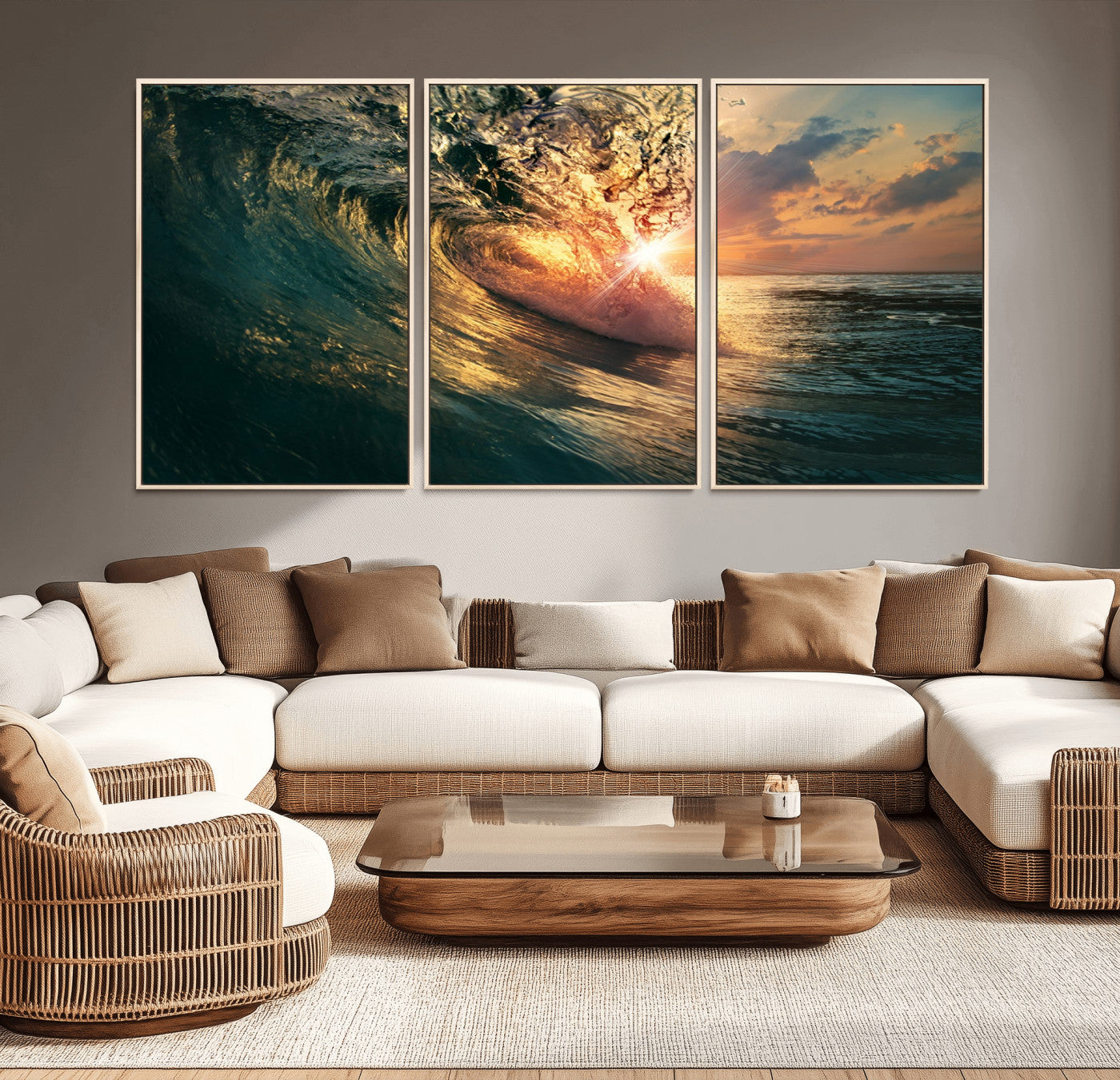 55359-MGV-CV-36X24-Radiant Ocean Wave Wall Art – Panoramic Surf Canvas Print, Vibrant Sunset Beach Decor for Home, Office or Man Cave