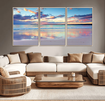 56723-MGV-CV-36X24-Serene Sunset Beach Wall Art – Panoramic Coastal Canvas Print, Peaceful Ocean Reflection Decor for Living Room, Bedroom or Office