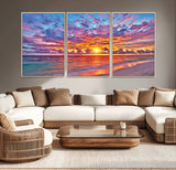 72836-MGV-CV-36X24-Fiery Sunset Beach Wall Art – Panoramic Vibrant Ocean Canvas Print, Dramatic Coastal Decor for Living Room, Bedroom or Office