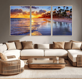 19917-MGV-CV-36X24-Tropical Sunset Beach Wall Art – Panoramic Palm Trees and Ocean Canvas Print, Vibrant Coastal Decor for Living Room, Office or Man