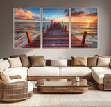 28836-MGV-CV-36X24-Ocean Pier Sunset Wall Art – Wooden Dock and Golden Horizon Canvas Print, Coastal Seascape Photography for Living Room, Bedroom,