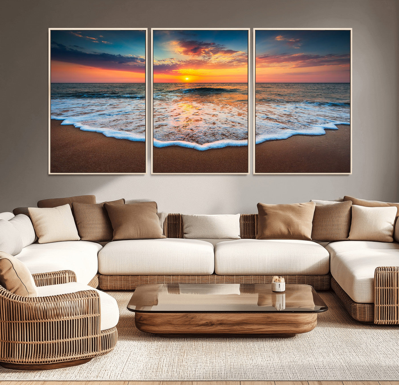 16110-MGV-CV-36X24-Ocean Sunset Wall Art – Vibrant Beach Waves and Horizon Canvas Print, Relaxing Coastal Seascape Decor for Living Room or Bedroom