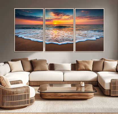 16110-MGV-CV-36X24-Ocean Sunset Wall Art – Vibrant Beach Waves and Horizon Canvas Print, Relaxing Coastal Seascape Decor for Living Room or Bedroom