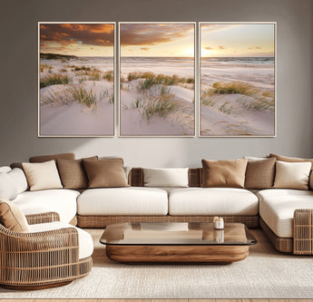 61246-MGV-CV-36X24-Coastal Sand Dunes Wall Art – Serene Beach Sunset Canvas Print with Grasses and Ocean View, Tranquil Seaside Decor for Living Room