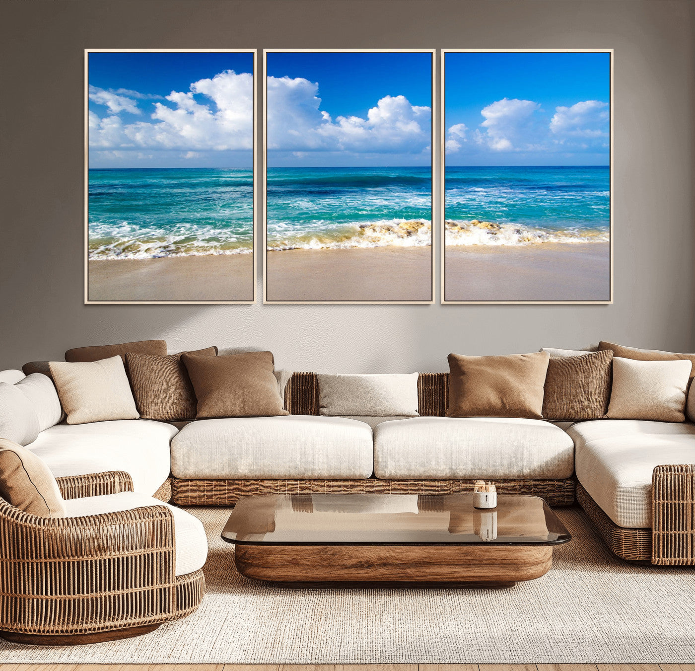 60364-MGV-CV-36X24-Tropical Ocean Wave Wall Art – Serene Blue Sea and White Sand Beach Canvas Print, Coastal Landscape Decor for Living Room, Bedroom