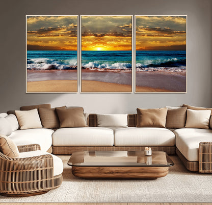 83389-MGV-CV-36X24-Ocean Sunrise Wall Art – Vibrant Beach Waves Canvas Print, Coastal Seascape Decor for Living Room or Office