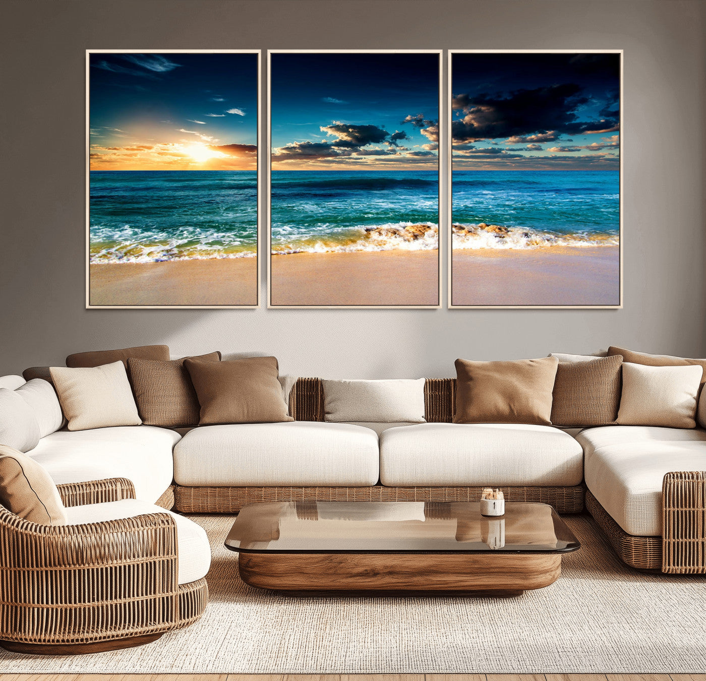 88985-MGV-CV-36X24-Ocean Sunset Wall Art – Tranquil Beach Waves Canvas Print, Coastal Seascape Decor for Living Room or Office