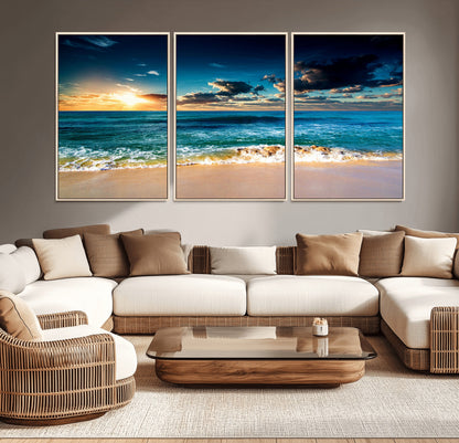 88985-MGV-CV-36X24-Ocean Sunset Wall Art – Tranquil Beach Waves Canvas Print, Coastal Seascape Decor for Living Room or Office