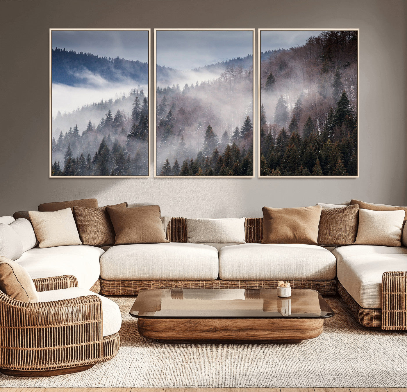 18459-MGV-CV-36X24-Misty Pine Forest Wall Art – Serene Mountain Landscape Canvas Print, Tranquil Nature Artwork for Living Room, Bedroom, Cabin or