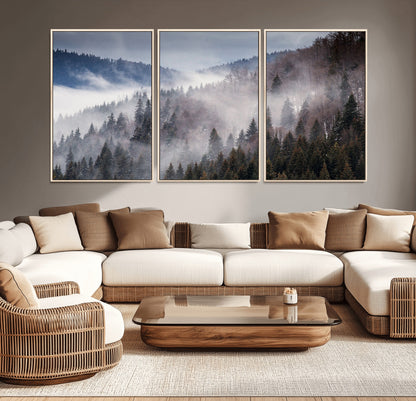 18459-MGV-CV-36X24-Misty Pine Forest Wall Art – Serene Mountain Landscape Canvas Print, Tranquil Nature Artwork for Living Room, Bedroom, Cabin or