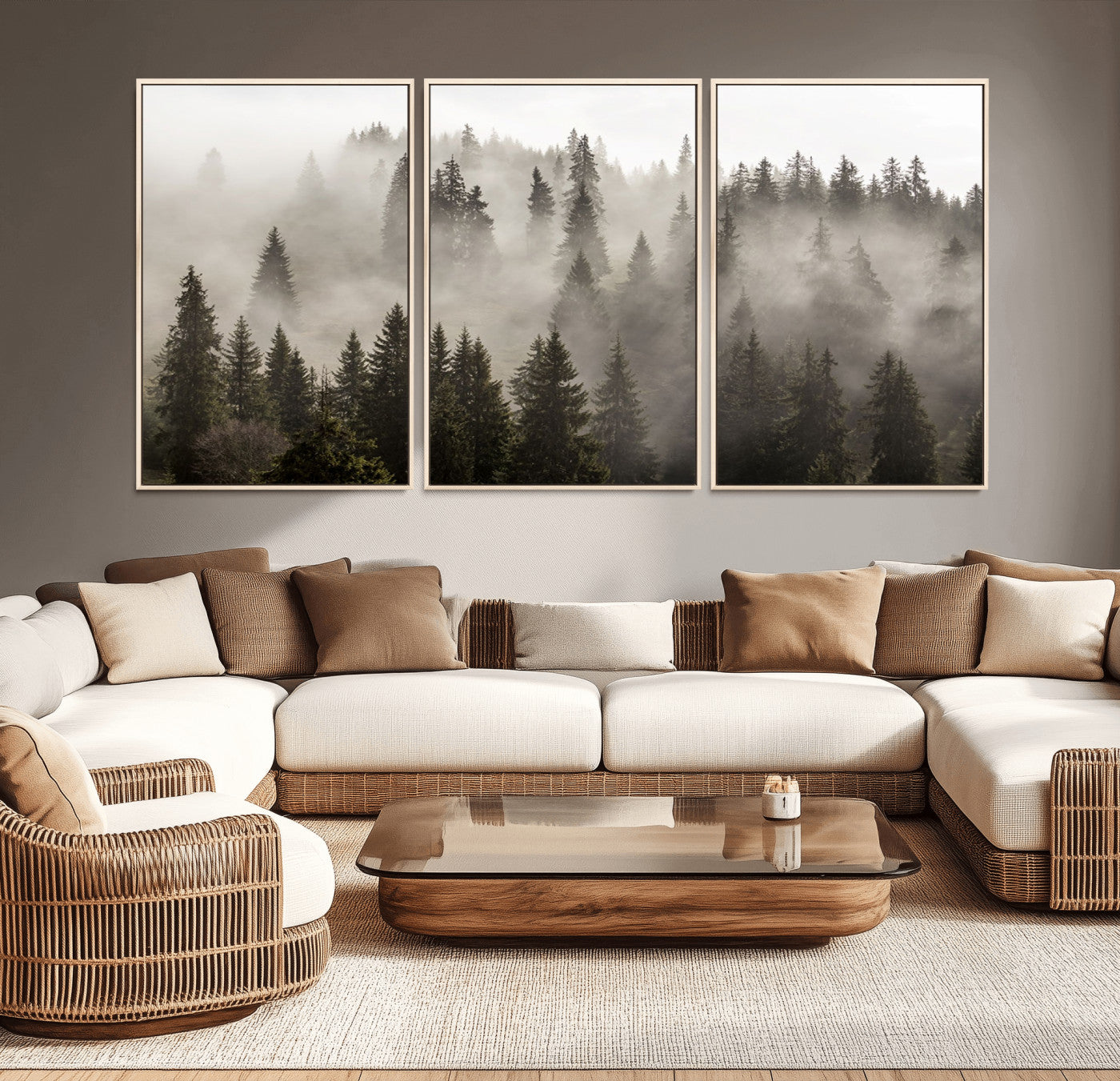 62862-MGV-CV-36X24-Misty Forest Wall Art – Tranquil Pine Tree Canvas Print with Mountain Fog, Nature Landscape Artwork for Living Room, Bedroom, or
