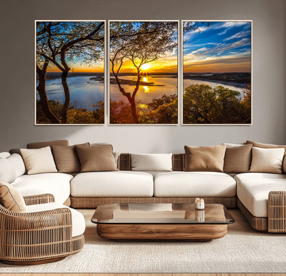 66839-MGV-CV-36X24-Lake Sunset Wall Art – Golden Hour Canvas Print with Trees and Water Reflection, Scenic Landscape Photography for Living Room,