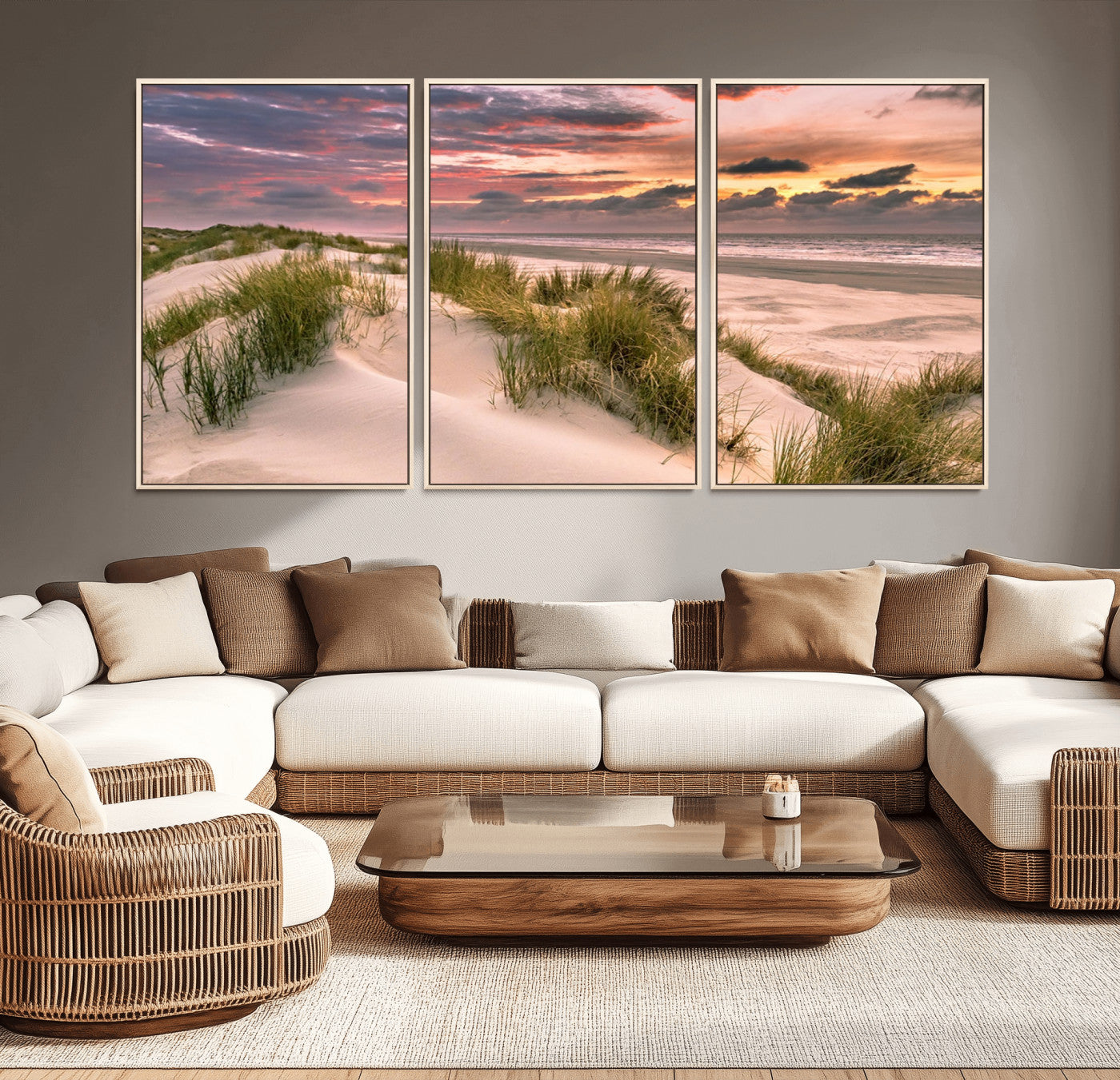 60570-MGV-CV-36X24-Beach Sunset Wall Art – Coastal Sand Dunes and Ocean Horizon Canvas Print, Tranquil Seascape Photography Decor for Living Room or