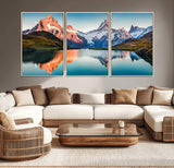 88453-MGV-CV-36X24-Mountain Lake Wall Art – Snow-Capped Peaks Reflected in Alpine Water Canvas Print, Nature Landscape Wall Decor for Living Room or