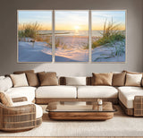 48907-MGV-CV-36X24-Beach Sunset Wall Art – Coastal Sand Dunes and Ocean View Canvas Print, Serene Seaside Landscape Painting for Living Room, Bedroom