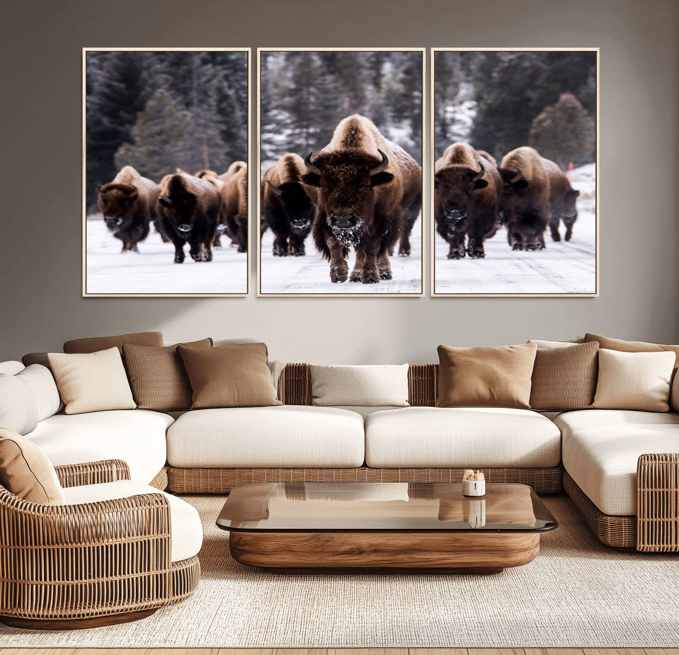66871-MGV-CV-36X24-Bison Herd Wall Art – Wildlife Buffalo Canvas Print, Rustic Western Nature Photography Decor for Living Room, Office, Cabin, or