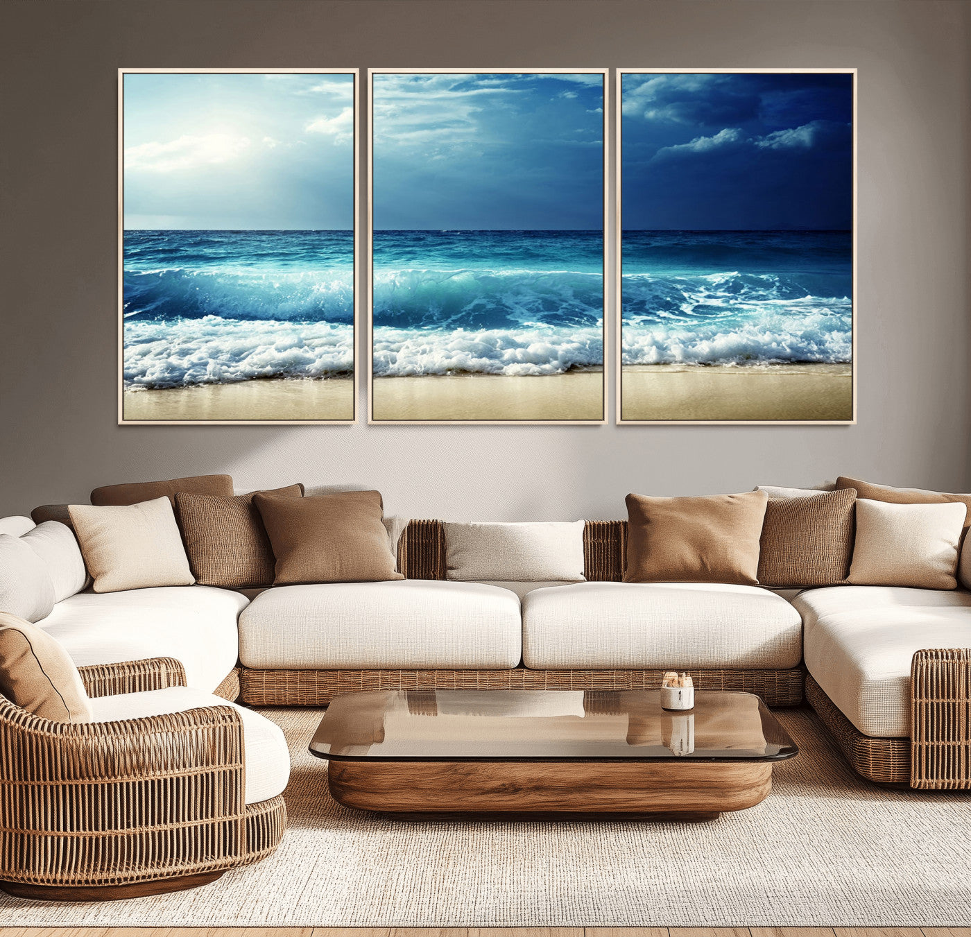 84116-MGV-CV-36X24-Ocean Wave Wall Art – Blue Sea and Beach Canvas Print, Coastal Seascape Photography Artwork for Living Room, Bedroom, or Office