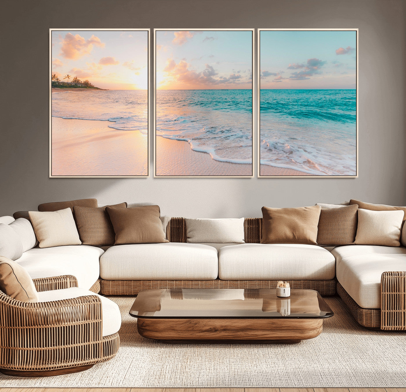 89767-MGV-CV-36X24-Ocean Sunset Wall Art – Serene Beach Canvas Print with Pastel Sky and Waves, Coastal Seascape Artwork for Bedroom, Living Room, or