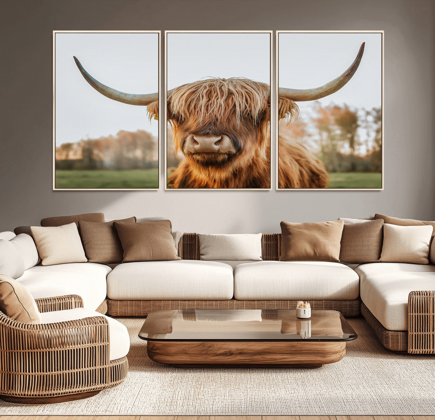 64824-MGV-CV-36X24-Highland Cow Wall Art – Rustic Scottish Bull Canvas Print, Farmhouse Animal Decor for Living Room, Bedroom, Office or Cabin
