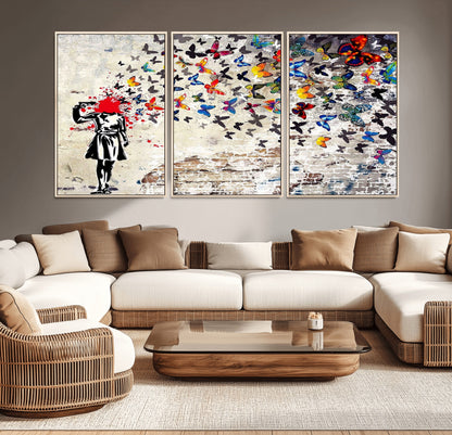 88654-MGV-CV-36X24-Butterfly Explosion Graffiti Wall Art – Street Art Canvas Print, Colorful Butterfly Spray Mural, Modern Abstract Urban Wall Decor