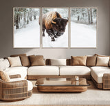 10109-MGV-CV-36X24-Majestic Bison Winter Wall Art – Snowy Forest Buffalo Canvas Print, Rustic Wildlife Photography Decor for Cabin, Lodge, Living
