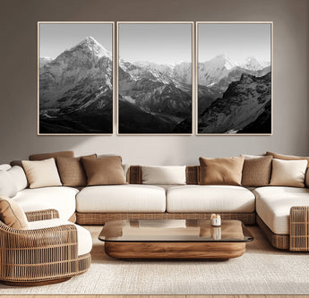 10775-MGV-CV-36X24-Snow Capped Mountain Wall Art – Black and White Canvas Print of Majestic Peaks, Nature Landscape Photography for Office, Bedroom,